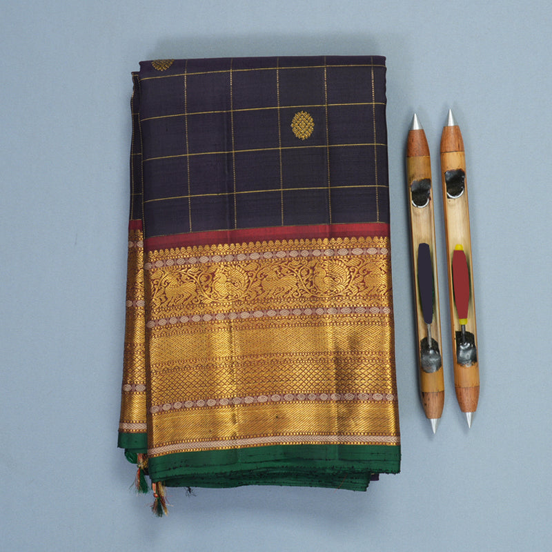 Hayagrivas Handloom Deep Jamun Kanjivaram Silk Saree with Rust Orange Border KSBF651G3-1