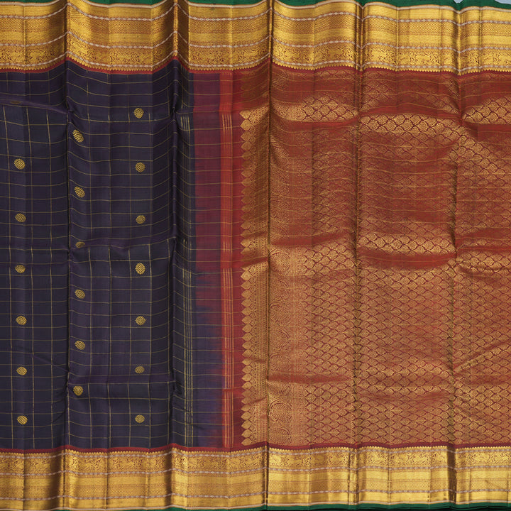 Hayagrivas Handloom Deep Jamun Kanjivaram Silk Saree with Rust Orange Border KSBF651G3-1