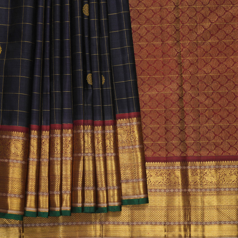 Hayagrivas Handloom Deep Jamun Kanjivaram Silk Saree with Rust Orange Border KSBF651G3-1