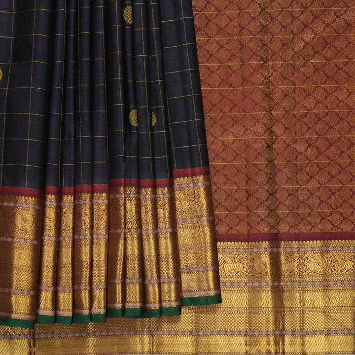 Hayagrivas Handloom Deep Jamun Kanjivaram Silk Saree with Rust Orange Border KSBF651G3-1