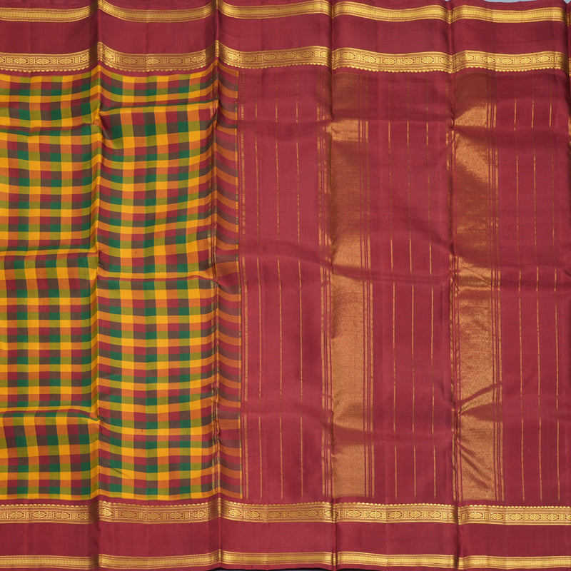 Hayagrivas Handloom Multicolour Checks Kanjivaram Silk Saree with Maroon Border KSBF651G5-1