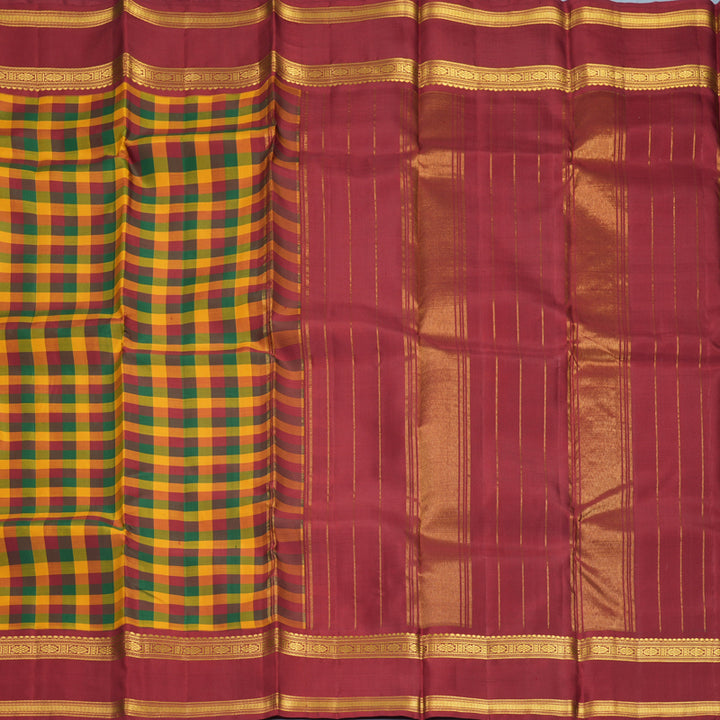 Hayagrivas Handloom Multicolour Checks Kanjivaram Silk Saree with Maroon Border KSBF651G5-1