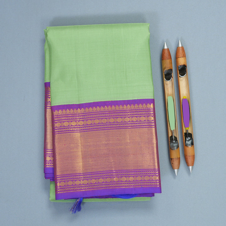 Hayagrivas Handloom Pista Green Kanjivaram Silk Saree with Purple Border KSBF662G7-1
