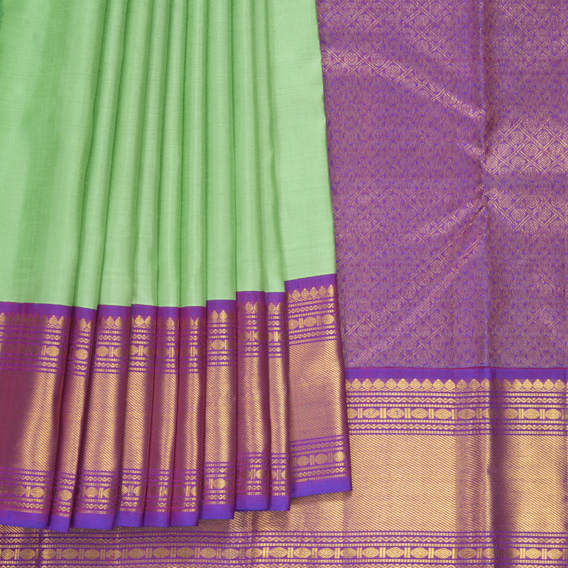 Hayagrivas Handloom Pista Green Kanjivaram Silk Saree with Purple Border KSBF662G7-1