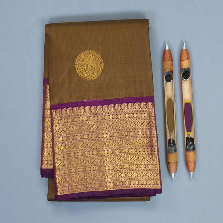 Hayagrivas Handloom Dry Mehandi Green Kanjivaram Silk Saree with Vadamalli Border KSBE662G8-14