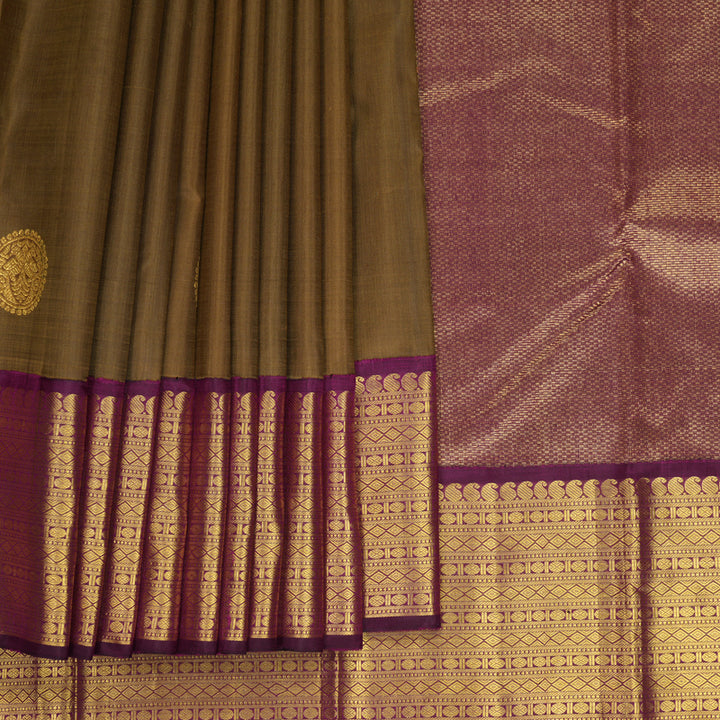 Hayagrivas Handloom Dry Mehandi Green Kanjivaram Silk Saree with Vadamalli Border KSBE662G8-14
