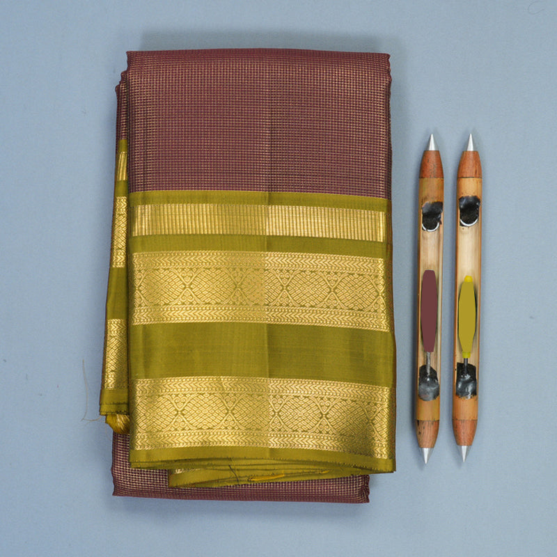 Hayagrivas Handloom Dark Maroon Kanjivaram Silk Saree with Olive Green Border KSBF709G1-13
