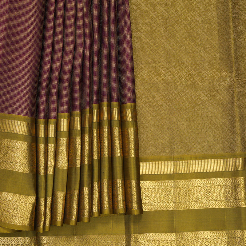 Hayagrivas Handloom Dark Maroon Kanjivaram Silk Saree with Olive Green Border KSBF709G1-13