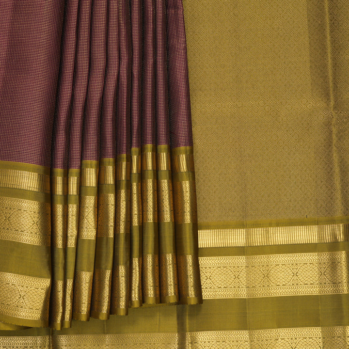 Hayagrivas Handloom Dark Maroon Kanjivaram Silk Saree with Olive Green Border KSBF709G1-13