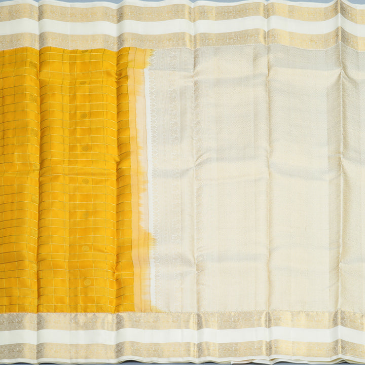 Hayagrivas Handloom Mustard Yellow Kanjivaram Silk Saree with Milk-White Border KSBF709G5-3