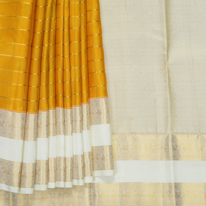 Hayagrivas Handloom Mustard Yellow Kanjivaram Silk Saree with Milk-White Border KSBF709G5-3