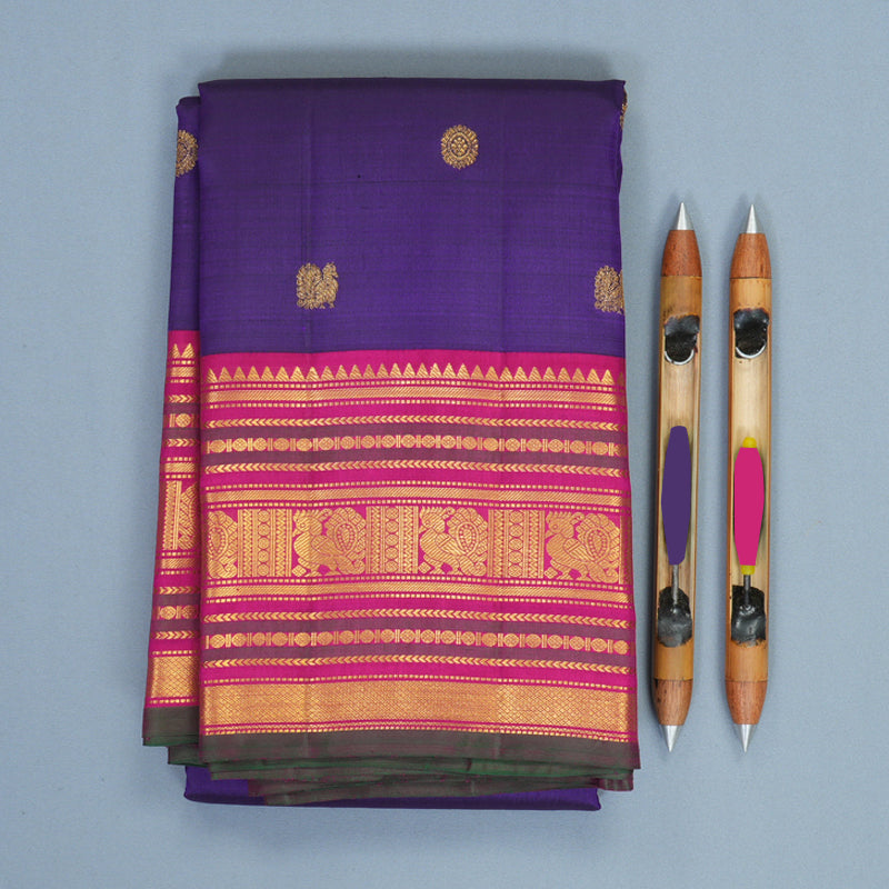 Hayagrivas Handloom Purple Kanjivaram Silk Saree with Pink Border KSBE710G4-1