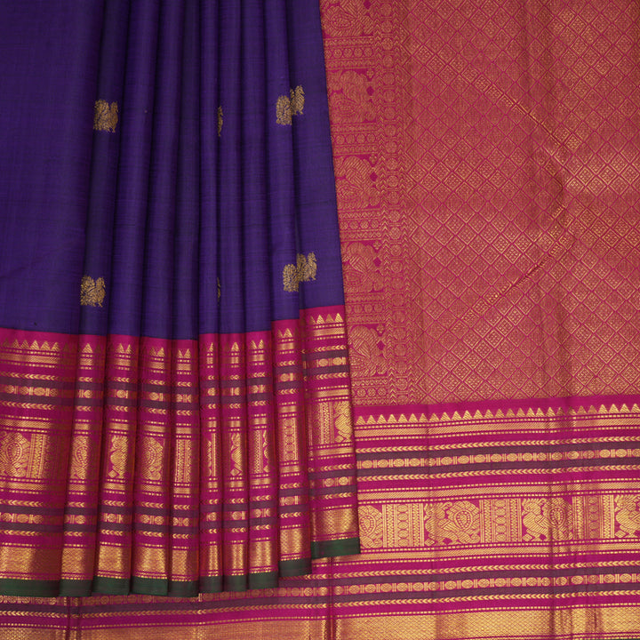 Hayagrivas Handloom Purple Kanjivaram Silk Saree with Pink Border KSBE710G4-1