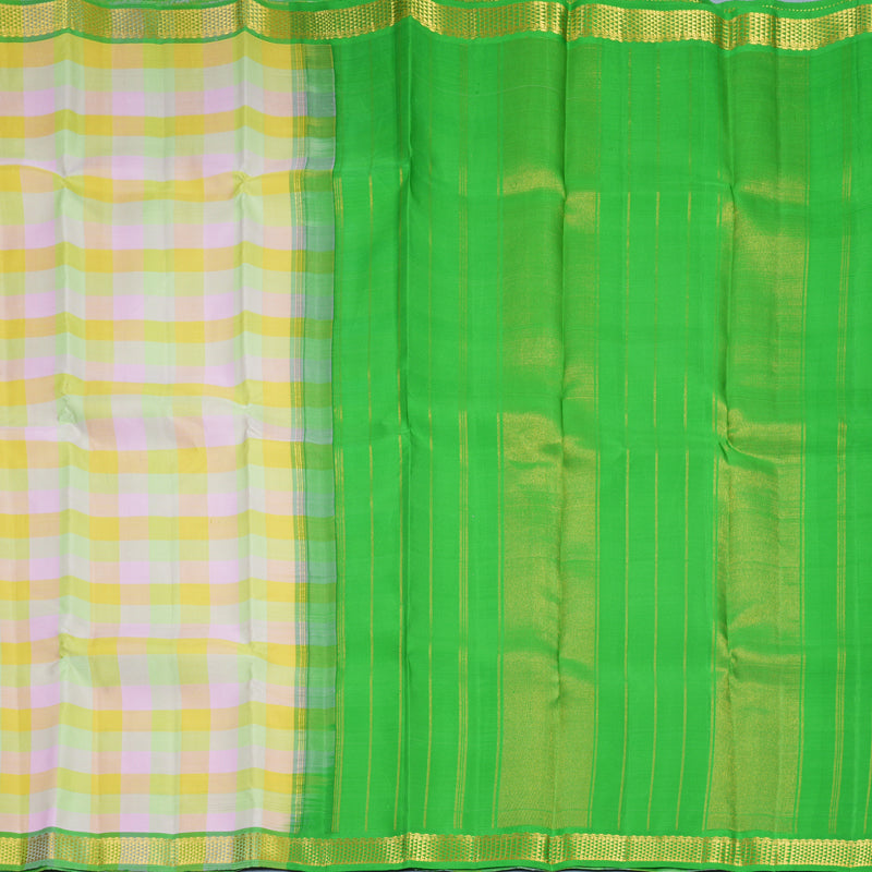 Hayagrivas Handloom Multicolour Checks Kanjivaram Silk Saree with Parrot Green Border KSBF716G7-1