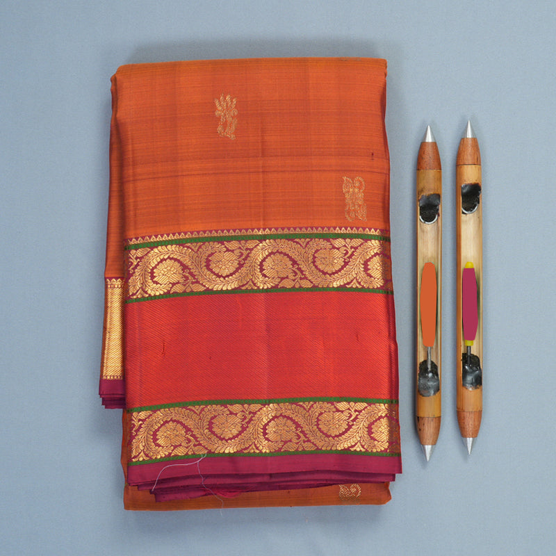 Hayagrivas Handloom Sunset Orange Kanjivaram Silk Saree with Red Border KSBF716G9-5