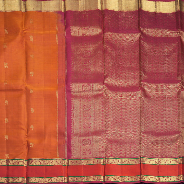 Hayagrivas Handloom Sunset Orange Kanjivaram Silk Saree with Red Border KSBF716G9-5