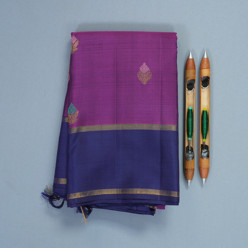 Hayagrivas Handloom Purple Kanjivaram Silk Saree with Navy Blue Border KSBF717G3-4