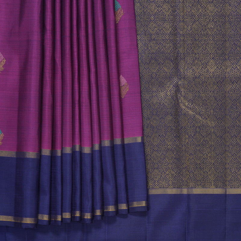 Hayagrivas Handloom Purple Kanjivaram Silk Saree with Navy Blue Border KSBF717G3-4