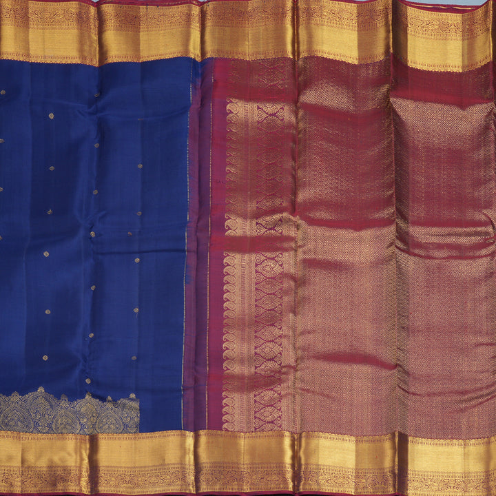 Hayagrivas Handloom Dark Blue Kanjivaram Silk Saree with Wine Maroon Border KBF770H9-2