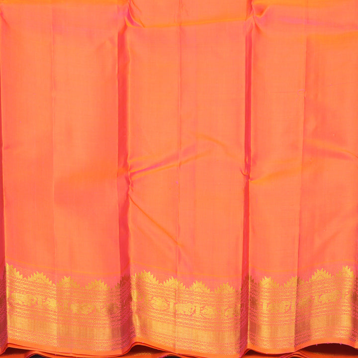 Hayagrivas Handloom MS Blue Kanjivaram Silk Saree with Bright Orangish-Pink Border KSBE848H2-1