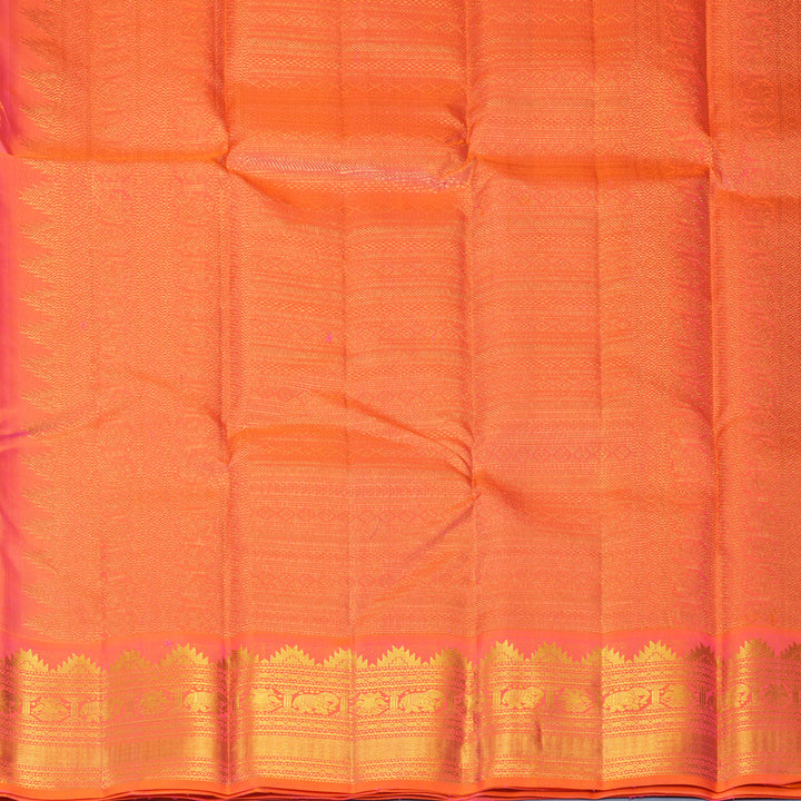 Hayagrivas Handloom MS Blue Kanjivaram Silk Saree with Bright Orangish-Pink Border KSBE848H2-1