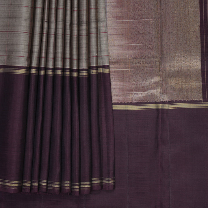 Hayagrivas Handloom Grey Kanjivaram Silk Saree with Ganga Jamuna Border KSBF854H4-1