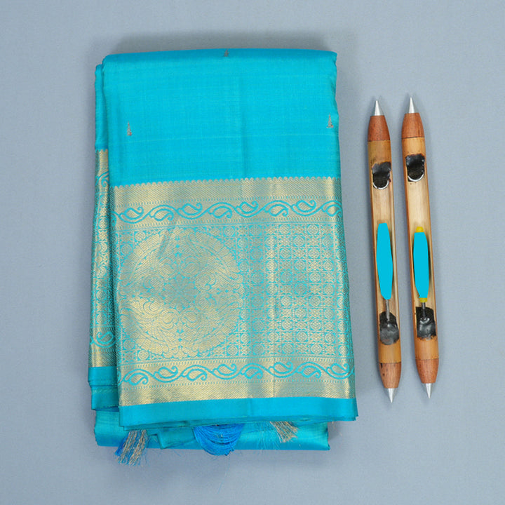 Hayagrivas Handloom Sky Blue Kanjivaram Silk Saree KSBF857H6-2