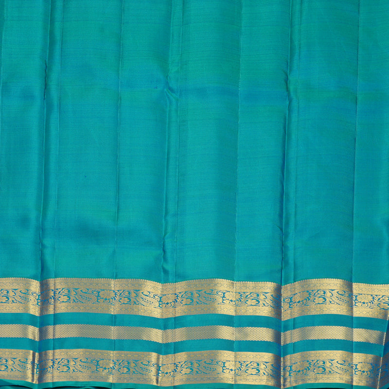 Hayagrivas Handloom Dual Tone (Light Green &amp; Blue) Kanjivaram Silk Saree with Peacock Green Border KSBF857H8-1