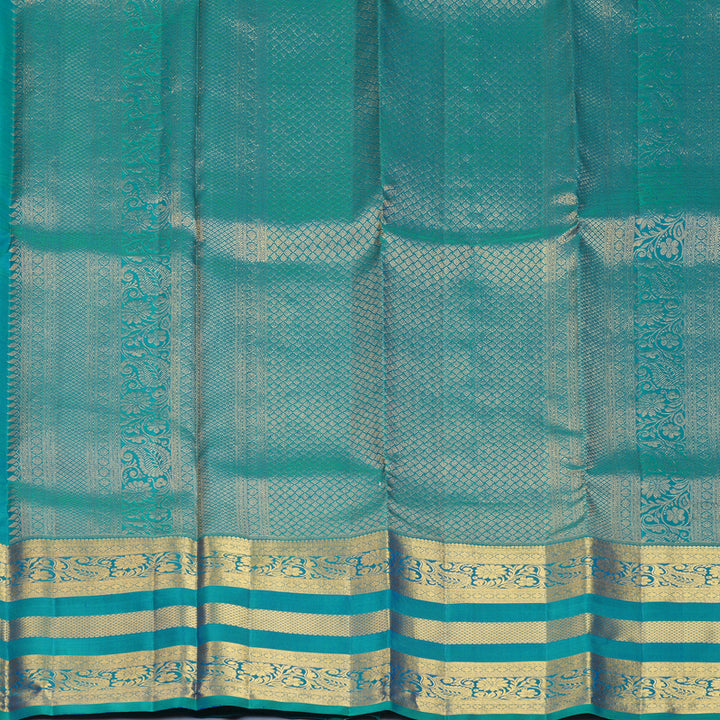 Hayagrivas Handloom Dual Tone (Light Green &amp; Blue) Kanjivaram Silk Saree with Peacock Green Border KSBF857H8-1