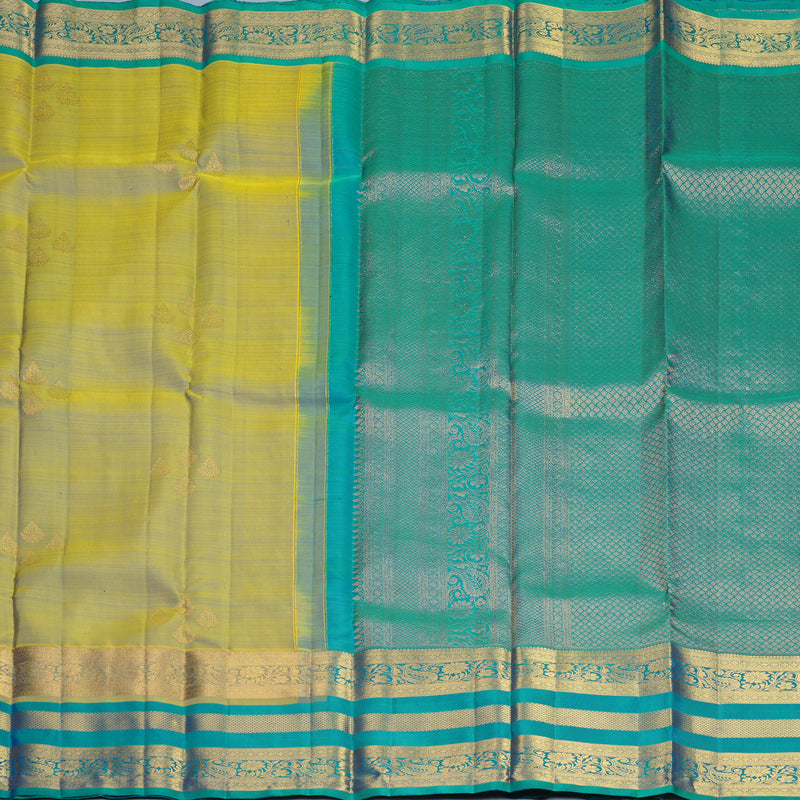 Hayagrivas Handloom Dual Tone (Light Green &amp; Blue) Kanjivaram Silk Saree with Peacock Green Border KSBF857H8-1