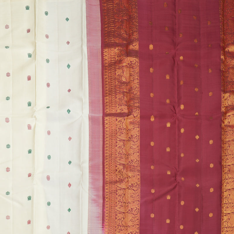 Hayagrivas Handloom Half-White Kanjivaram Silk Saree KSBF944I4-1