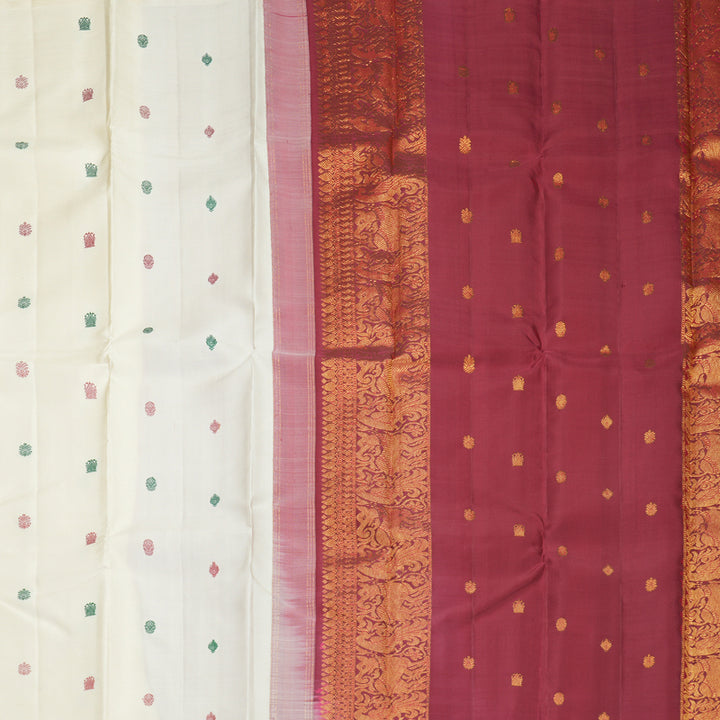 Hayagrivas Handloom Half-White Kanjivaram Silk Saree KSBF944I4-1