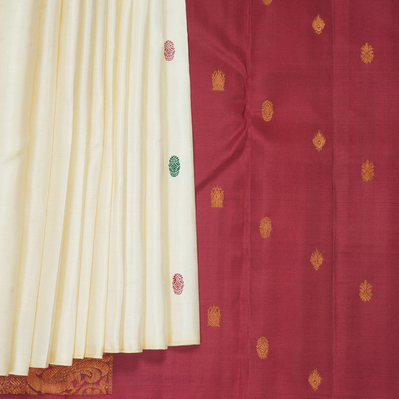Hayagrivas Handloom Half-White Kanjivaram Silk Saree KSBF944I4-1