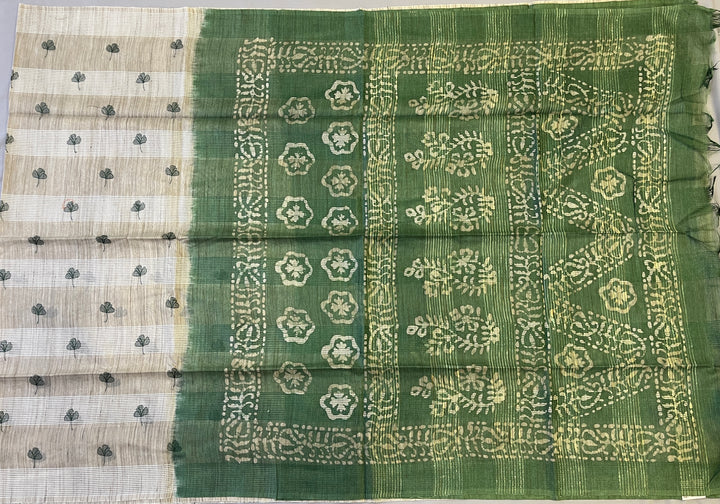 Hayagrivas Beige Semi Tussar Saree SSCBF68E8-1