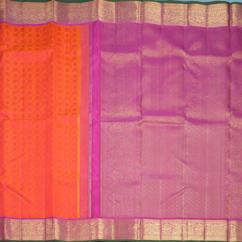 Hayagrivas Handloom Orange Kanjivaram Silk Saree with Rani Pink Border SSBFL393J1-1-BF393-SBS