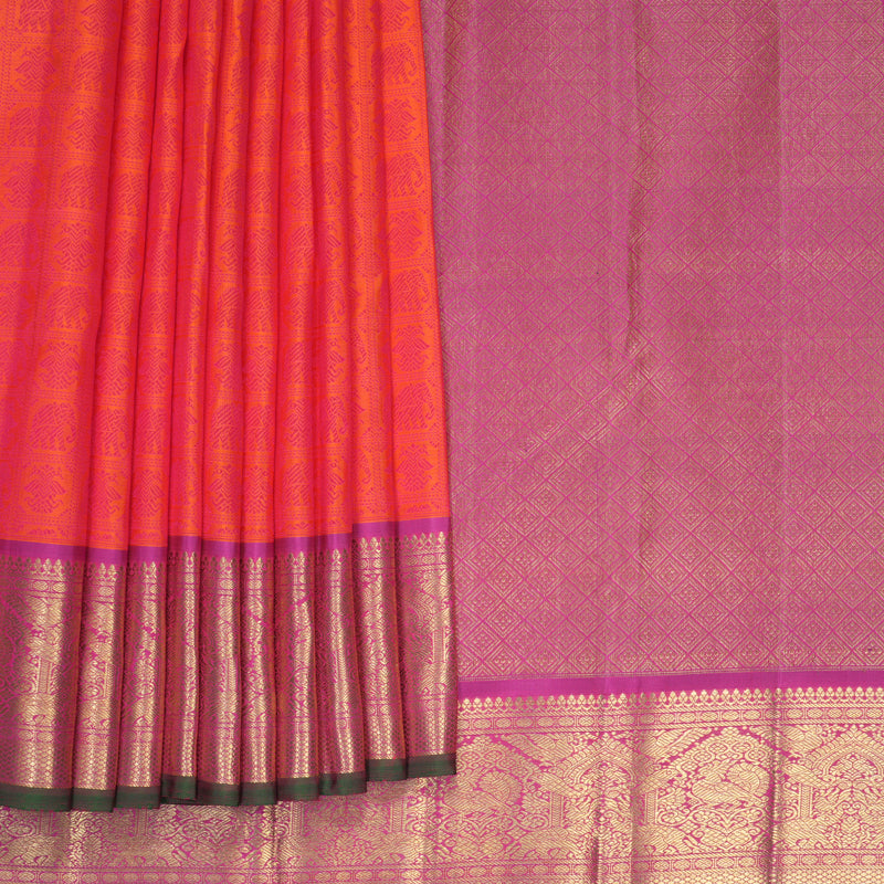 Hayagrivas Handloom Orange Kanjivaram Silk Saree with Rani Pink Border SSBFL393J1-1-BF393-SBS