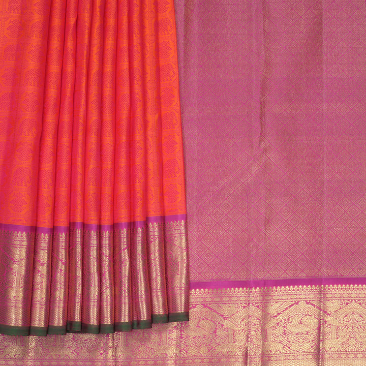 Hayagrivas Handloom Orange Kanjivaram Silk Saree with Rani Pink Border SSBFL393J1-1-BF393-SBS