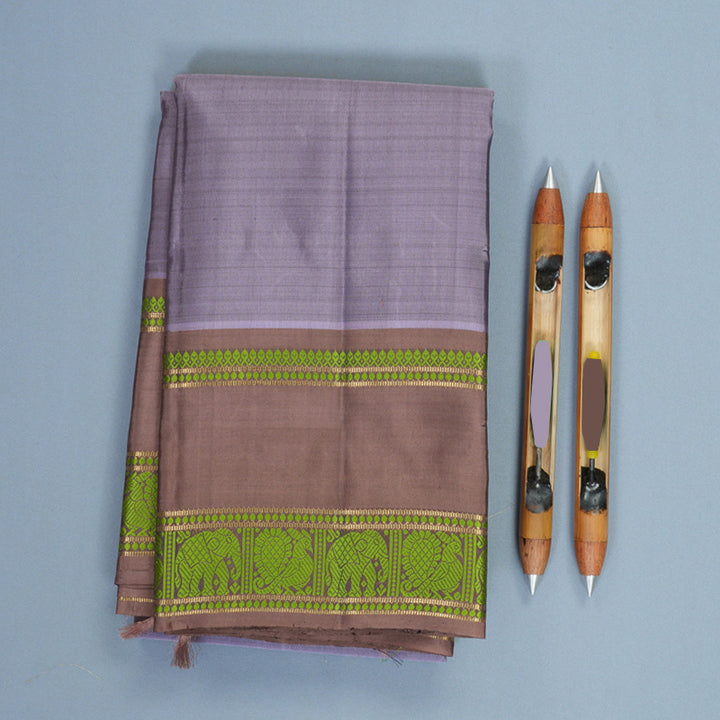 Hayagrivas Handloom Lavender Kanjivaram Silk Saree with Light Brown Border SSBFL397J1-1-BF397-SBS