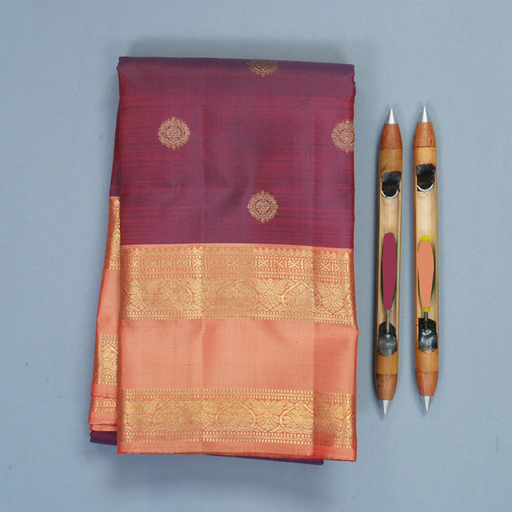 Hayagrivas Handloom Rustic Purple Kanjivaram Silk Saree with Peach Orange Border SSBFL399J1-1-BF399-SBS