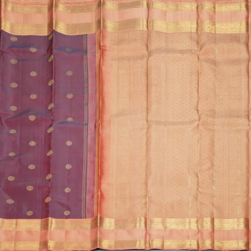 Hayagrivas Handloom Rustic Purple Kanjivaram Silk Saree with Peach Orange Border SSBFL399J1-1-BF399-SBS