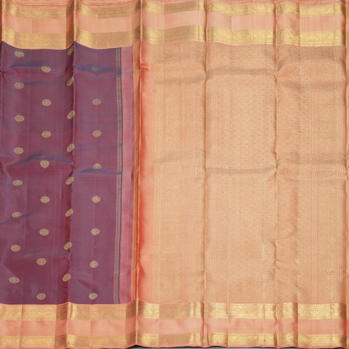 Hayagrivas Handloom Rustic Purple Kanjivaram Silk Saree with Peach Orange Border SSBFL399J1-1-BF399-SBS