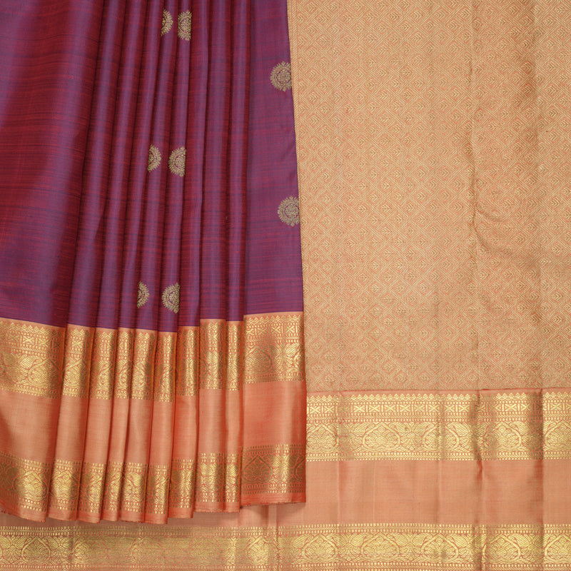 Hayagrivas Handloom Rustic Purple Kanjivaram Silk Saree with Peach Orange Border SSBFL399J1-1-BF399-SBS