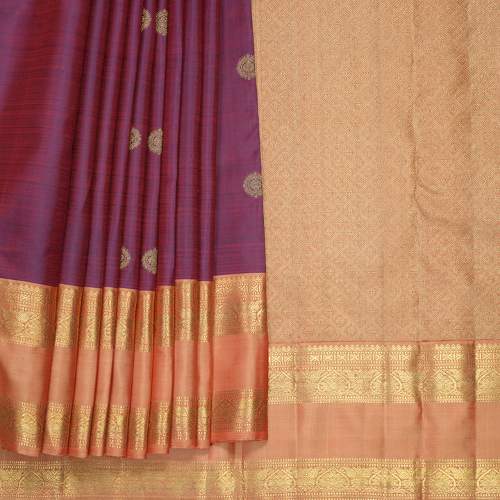 Hayagrivas Handloom Rustic Purple Kanjivaram Silk Saree with Peach Orange Border SSBFL399J1-1-BF399-SBS