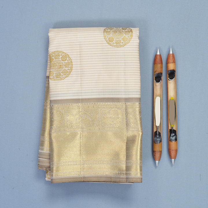 Hayagrivas Handloom Sandal Kanjivaram Silk Saree with Greige Border SSCBF406J1-1-BF406-SBS