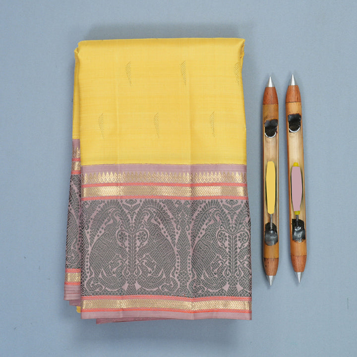 Hayagrivas Handloom Pale Yellow Kanjivaram Silk Saree with Onion Pink Border SSBFL407J1-1-BF407-SBS