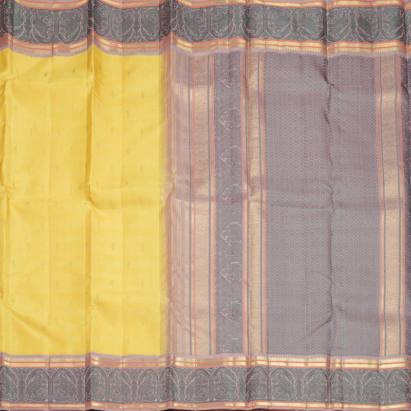 Hayagrivas Handloom Pale Yellow Kanjivaram Silk Saree with Onion Pink Border SSBFL407J1-1-BF407-SBS