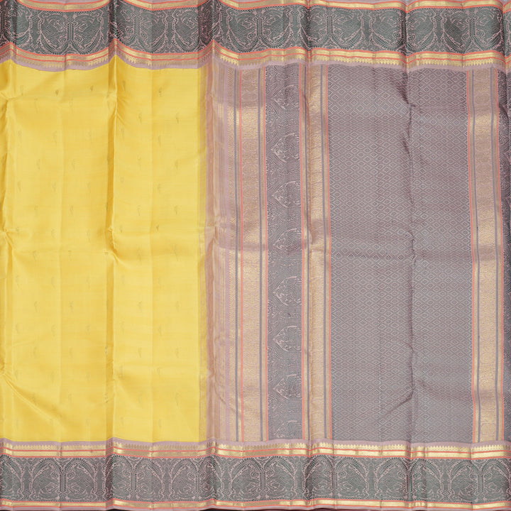 Hayagrivas Handloom Pale Yellow Kanjivaram Silk Saree with Onion Pink Border SSBFL407J1-1-BF407-SBS