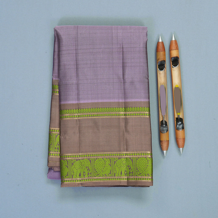 Hayagrivas Handloom Lavender Kanjivaram Silk Saree with Light Brown Border SSBFL409J1-1-BF409-SBS