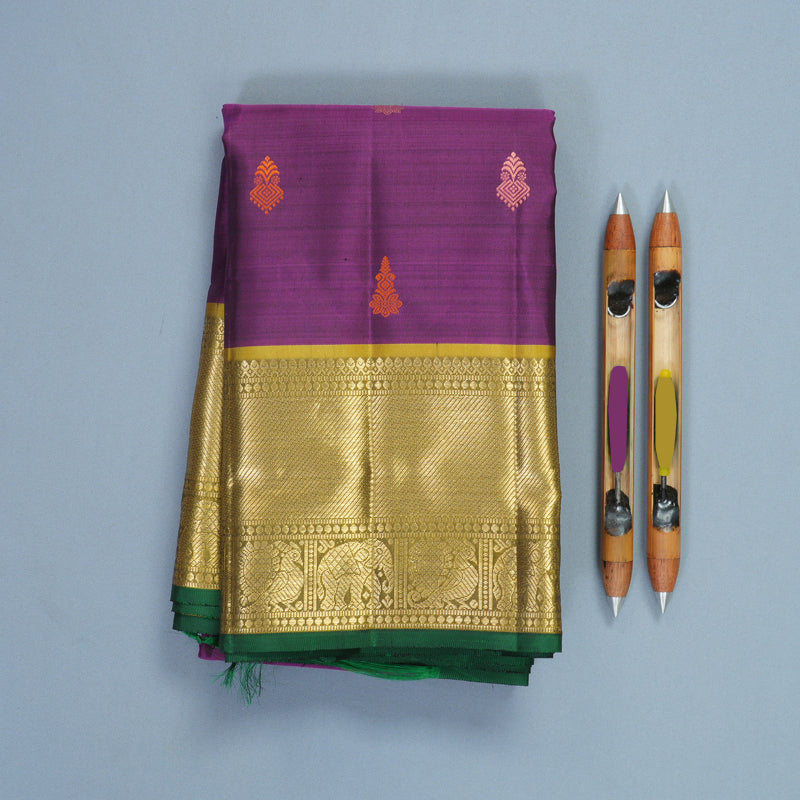 Hayagrivas Handloom Purple Kanjivaram Silk Saree with Olive Green Border SSBFL412J1-1-BF412-SBS