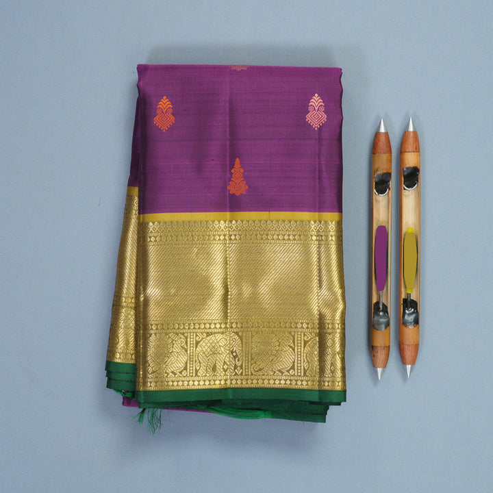 Hayagrivas Handloom Purple Kanjivaram Silk Saree with Olive Green Border SSBFL412J1-1-BF412-SBS